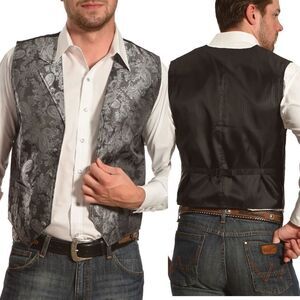 CODY JAMES MEN'S PAISLEY PRINT WESTERN VEST Suit button front gray size XXL